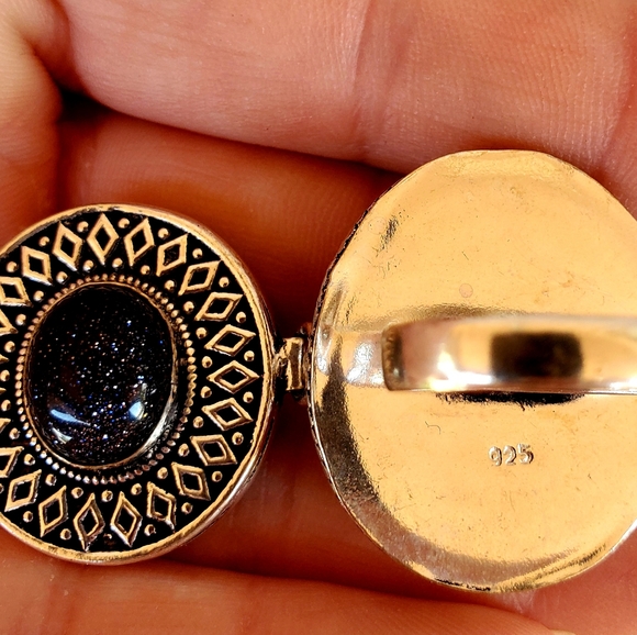 New Blue Sandstone Sunstone 925 Silver Poison Ring. - Picture 5 of 12